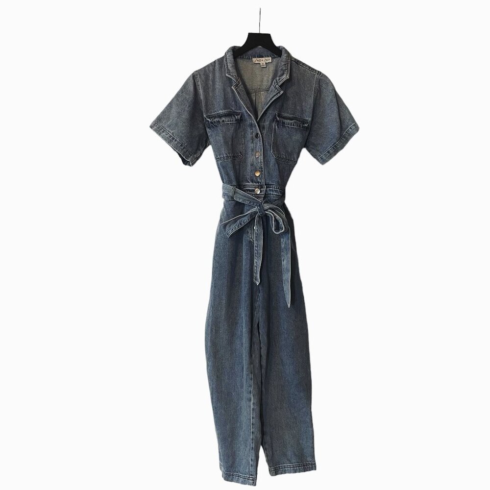 SHE + SKY Denim Jeans Belted Jumpsuit Size M